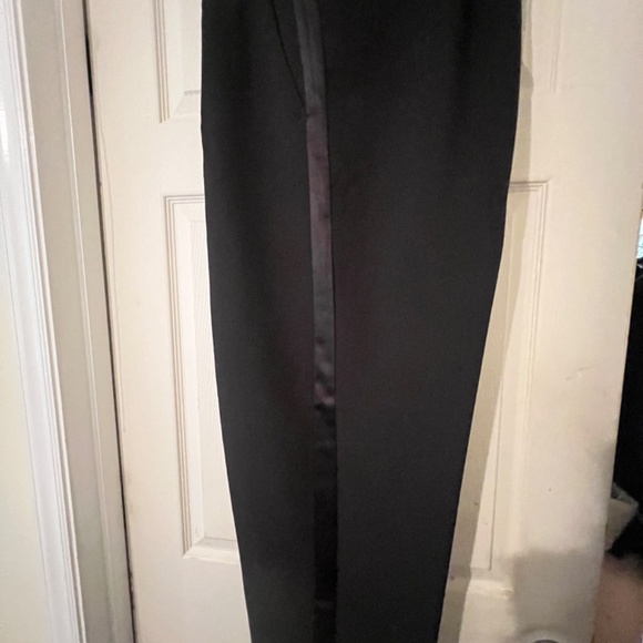H&M WOMENS SIZE 20 BLACK PLEATED TUXEDO PANTS  SATIN STRIPE + WAISTBAND - Picture 2 of 13